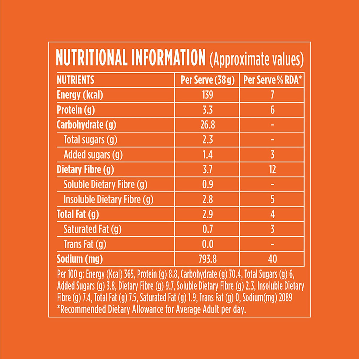 Nutritional note: Saffola Masala Oats high in fiber and protein