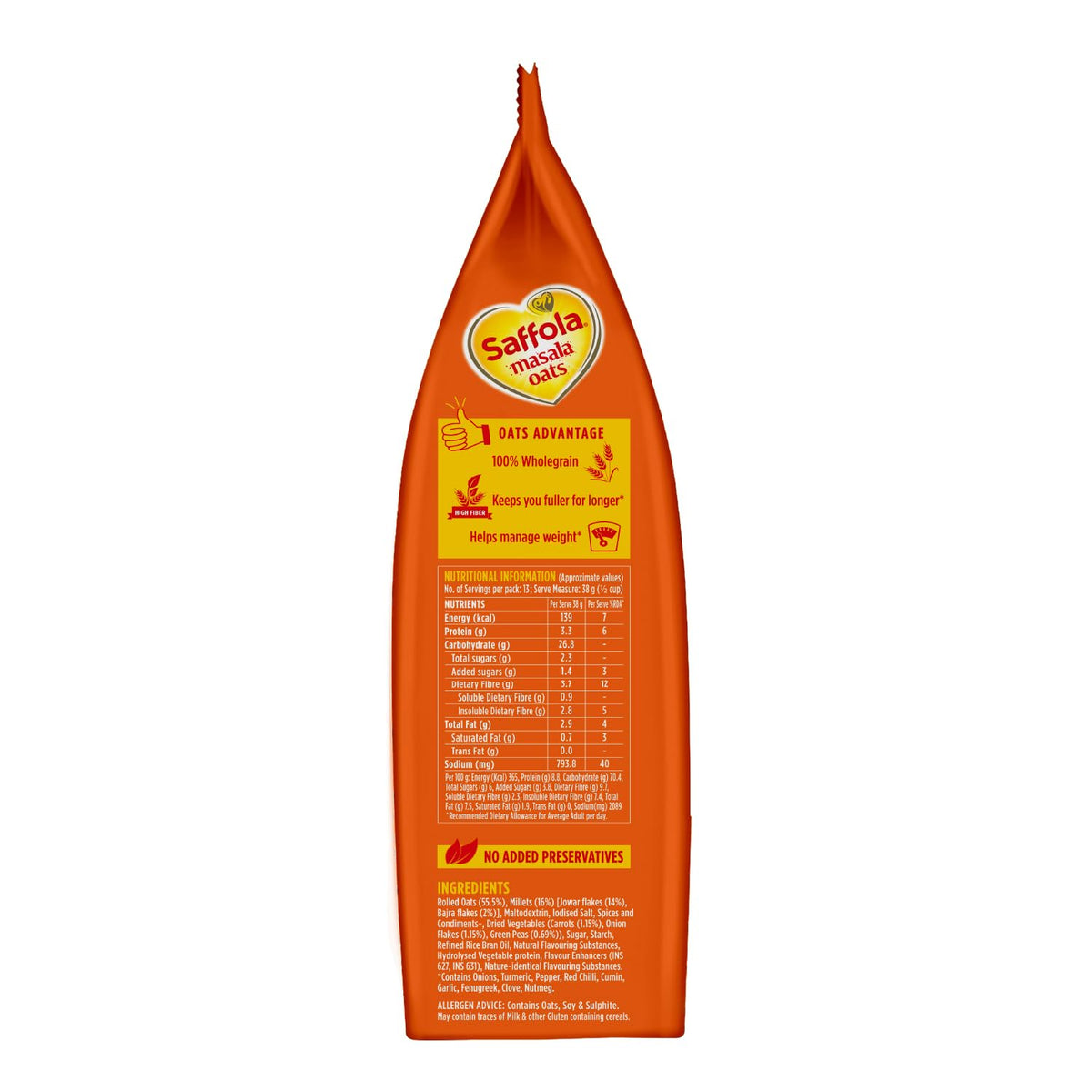 Saffola Masala Oats serving spoon with crunchy oats texture