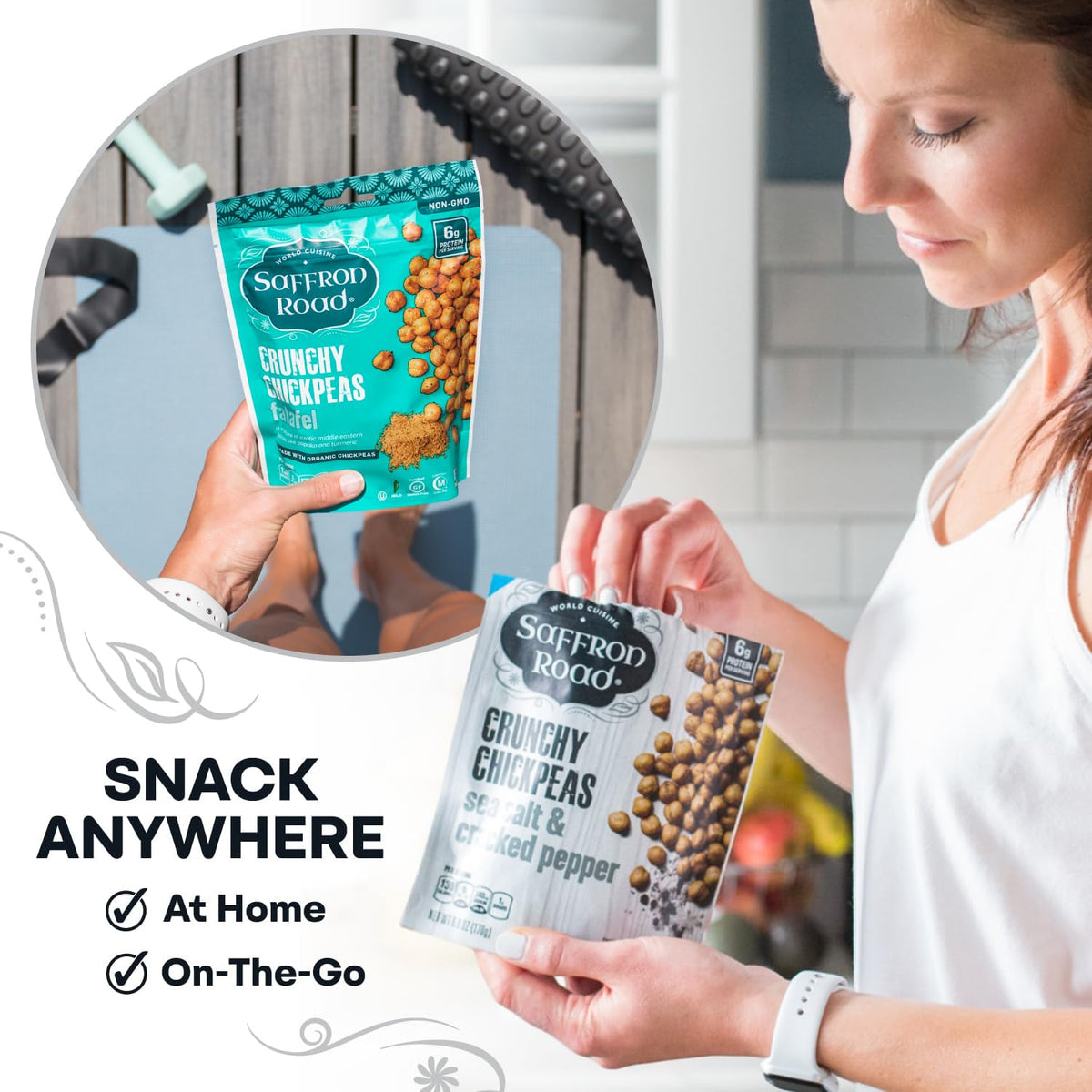 Saffron Road Crunchy Chickpeas ingredient panel, clean-label snacks with transparency.