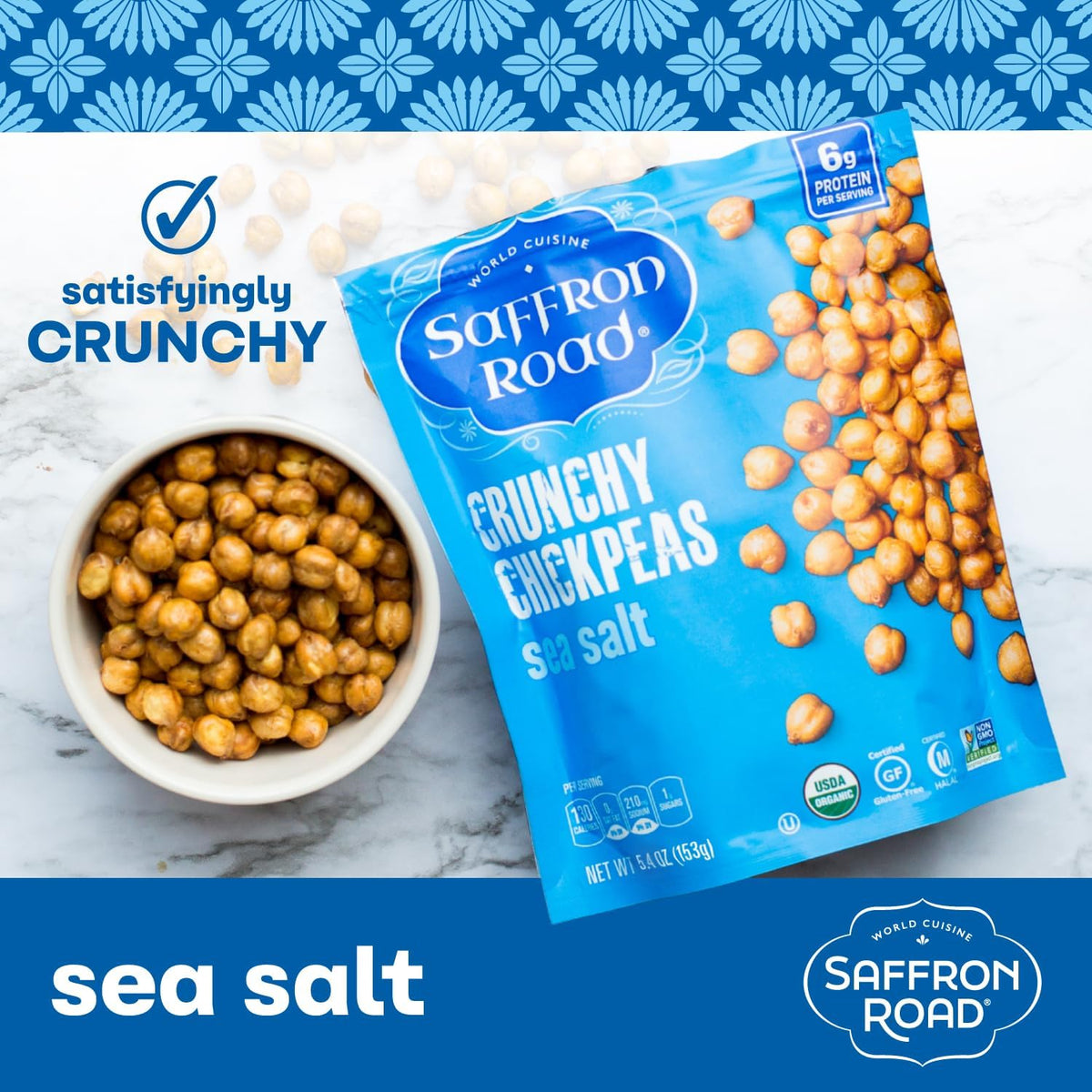 Saffron Road Crunchy Chickpeas sprinkled on salads for extra crunch and fiber.