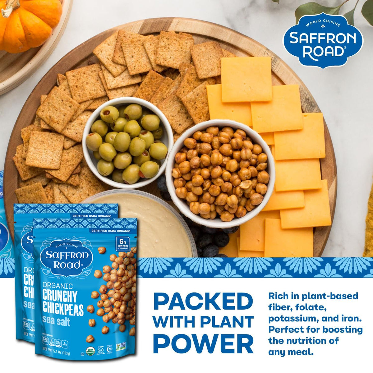 Saffron Road Chickpeas as a snack on the go, gluten-free and vegan.