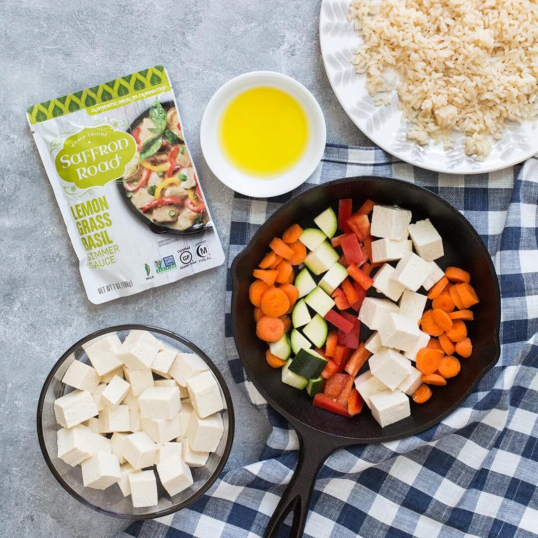 Saffron Road simmer sauce ready meal bowl showcasing convenient weeknight dinner.