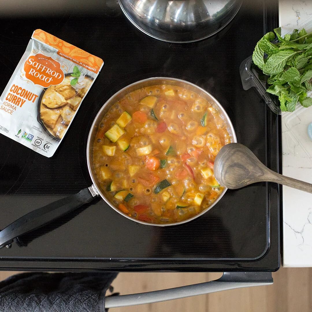 Saffron Road simmer sauce stir-fry dish with ready-to-go flavor booster.