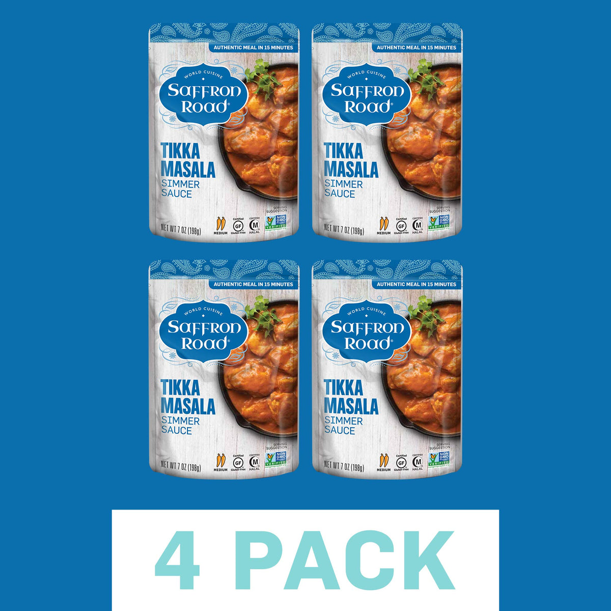 Pouring Saffron Road Tikka Masala sauce adds rich flavor in minutes