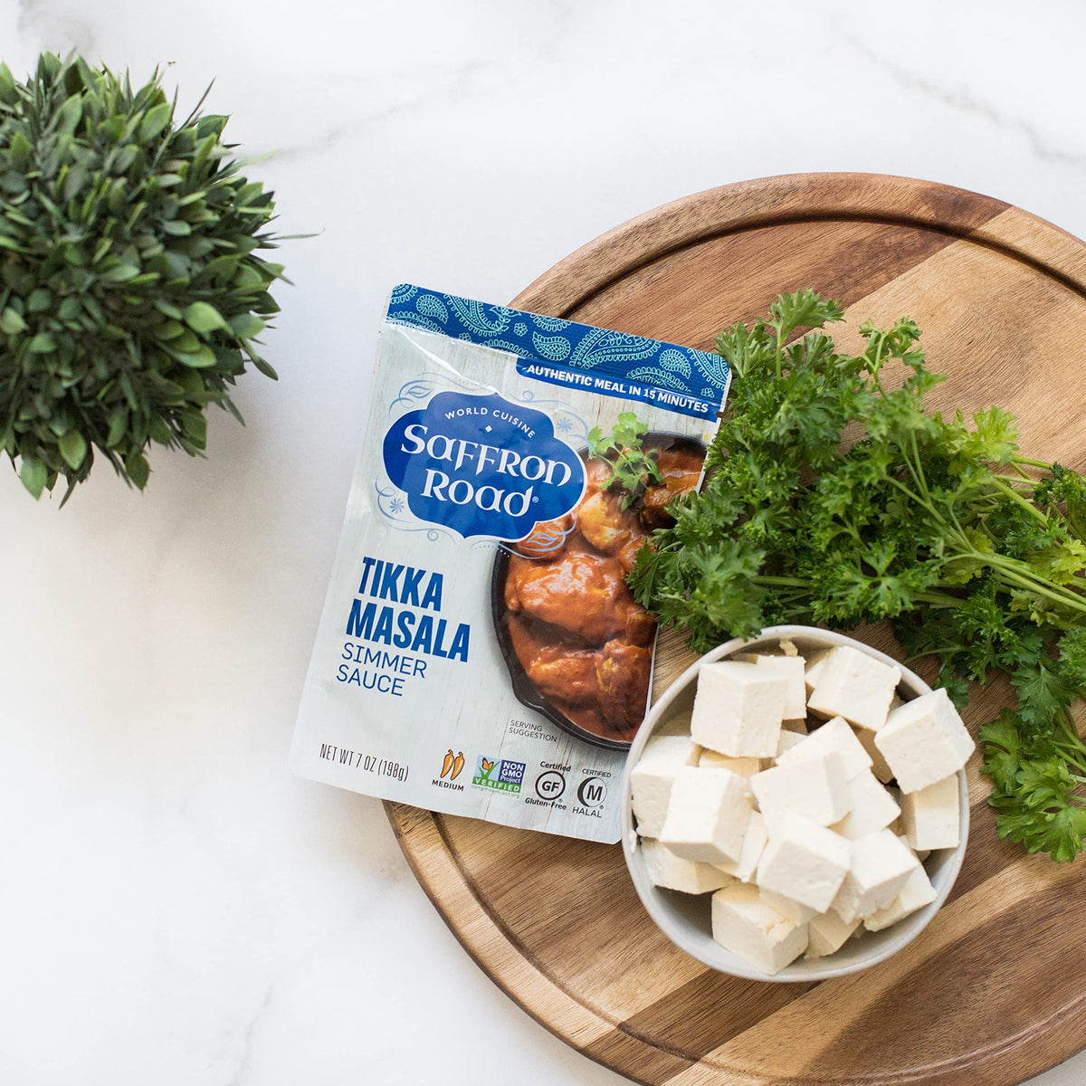 Saffron Road Tikka Masala on store display in a shopping aisle