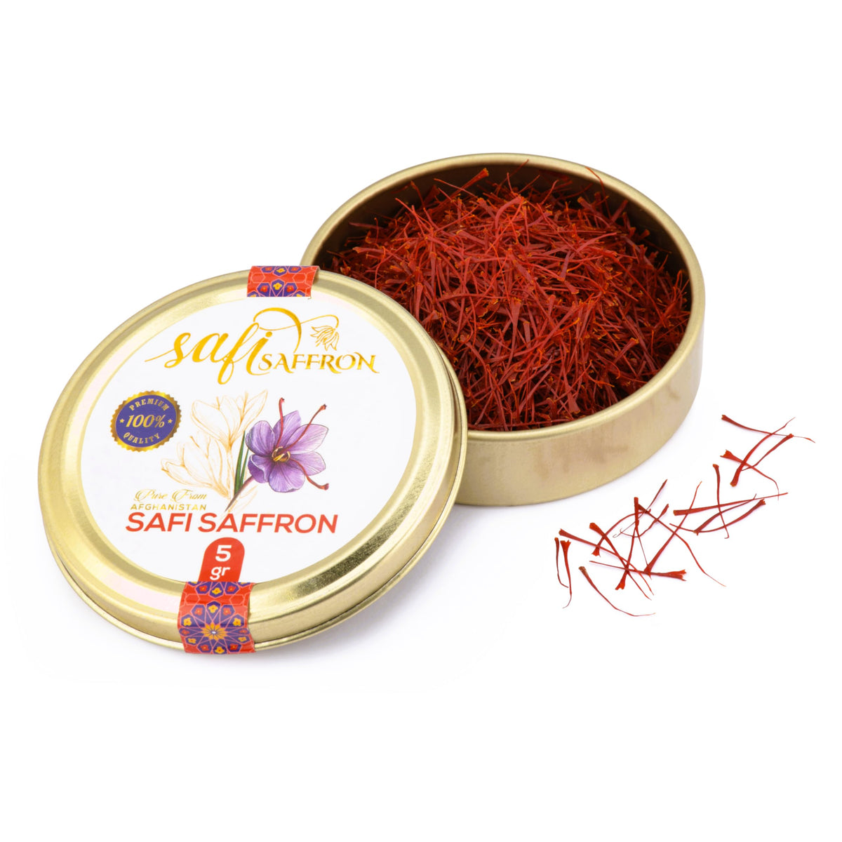 Safi Saffron premium threads 5g pack, vibrant color for authentic dishes.