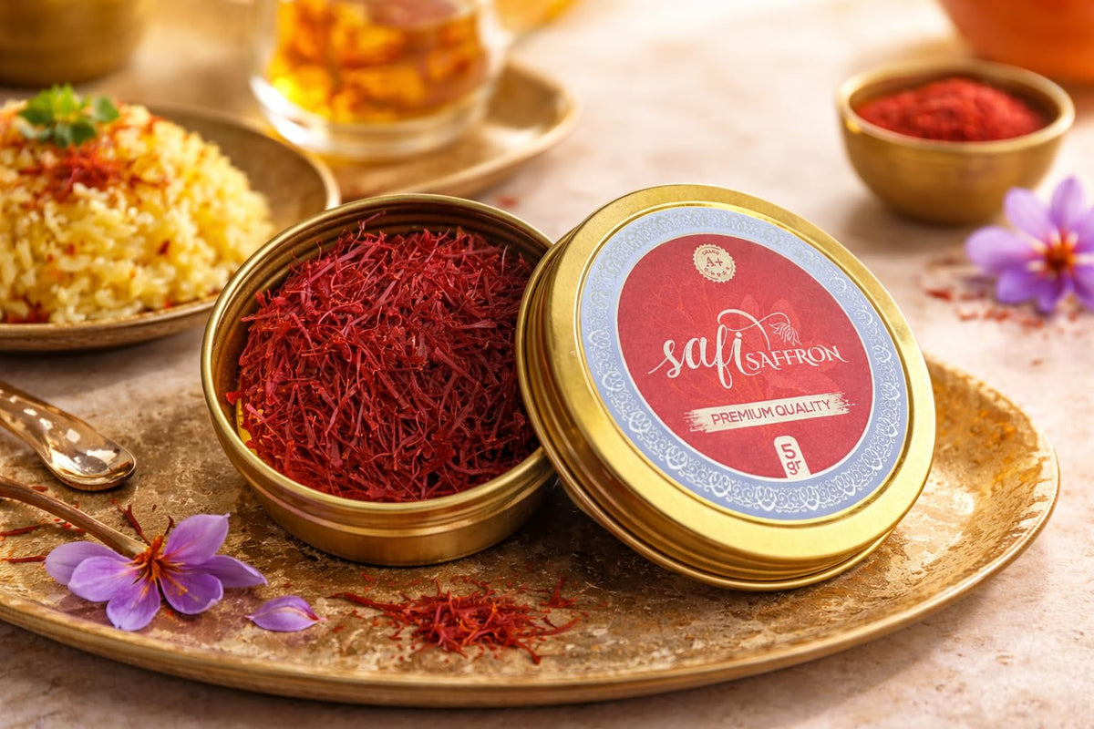 Aroma-rich Safi saffron threads enhancing soups and stews with color.
