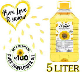 Safya sunflower oil pouring into a pan, ideal for high-heat sautéing.