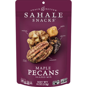 Sahale Maple Pecans Glazed Mix jar—premium nuts ideal for on-the-go snacking