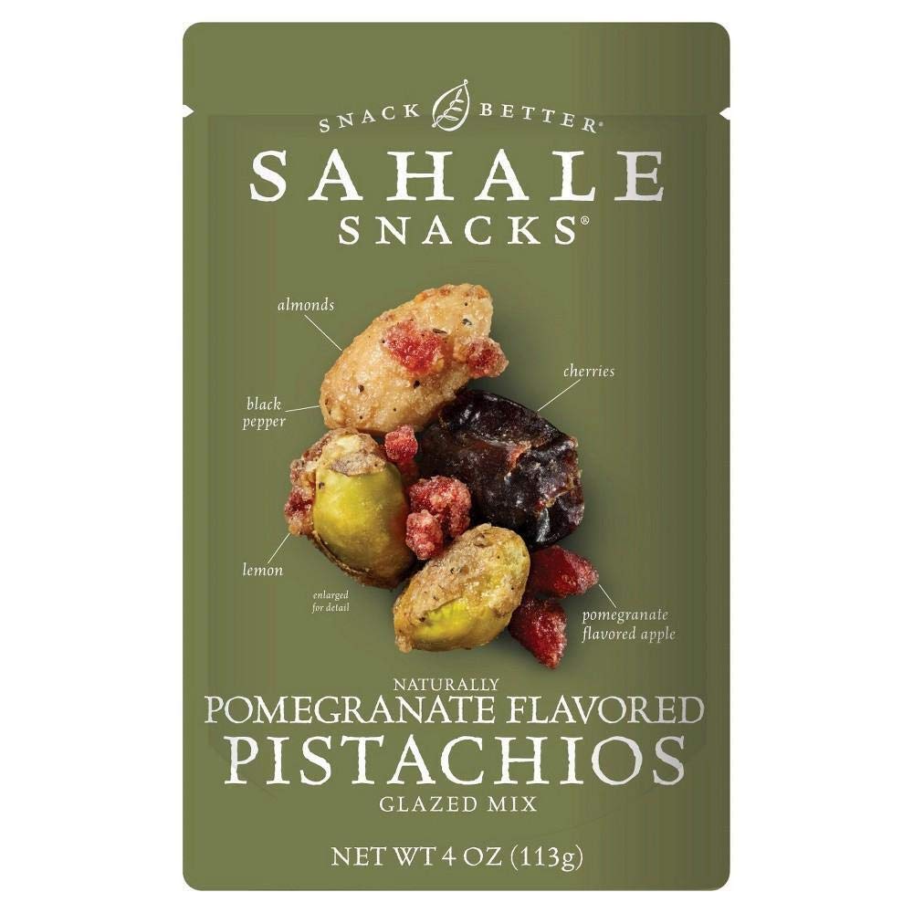 Sahale Snacks Pomegranate Pistachio Blend in a 4 oz pouch, perfect snack for on-the-go