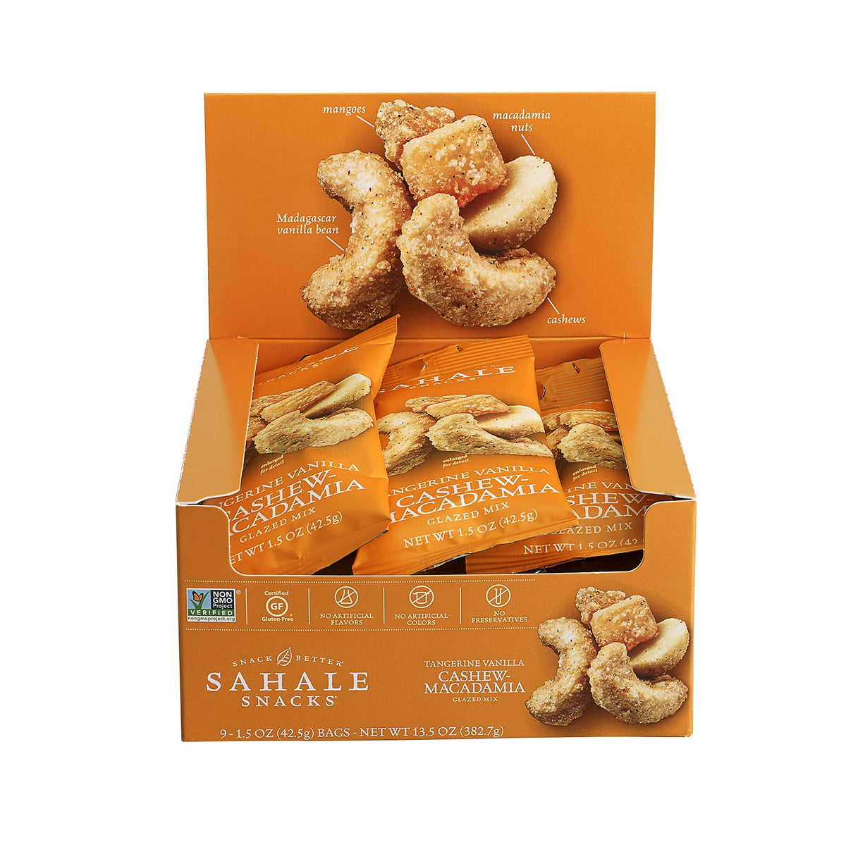 Sahale cashews and macadamias with citrus and vanilla glaze for a creamy crunch.
