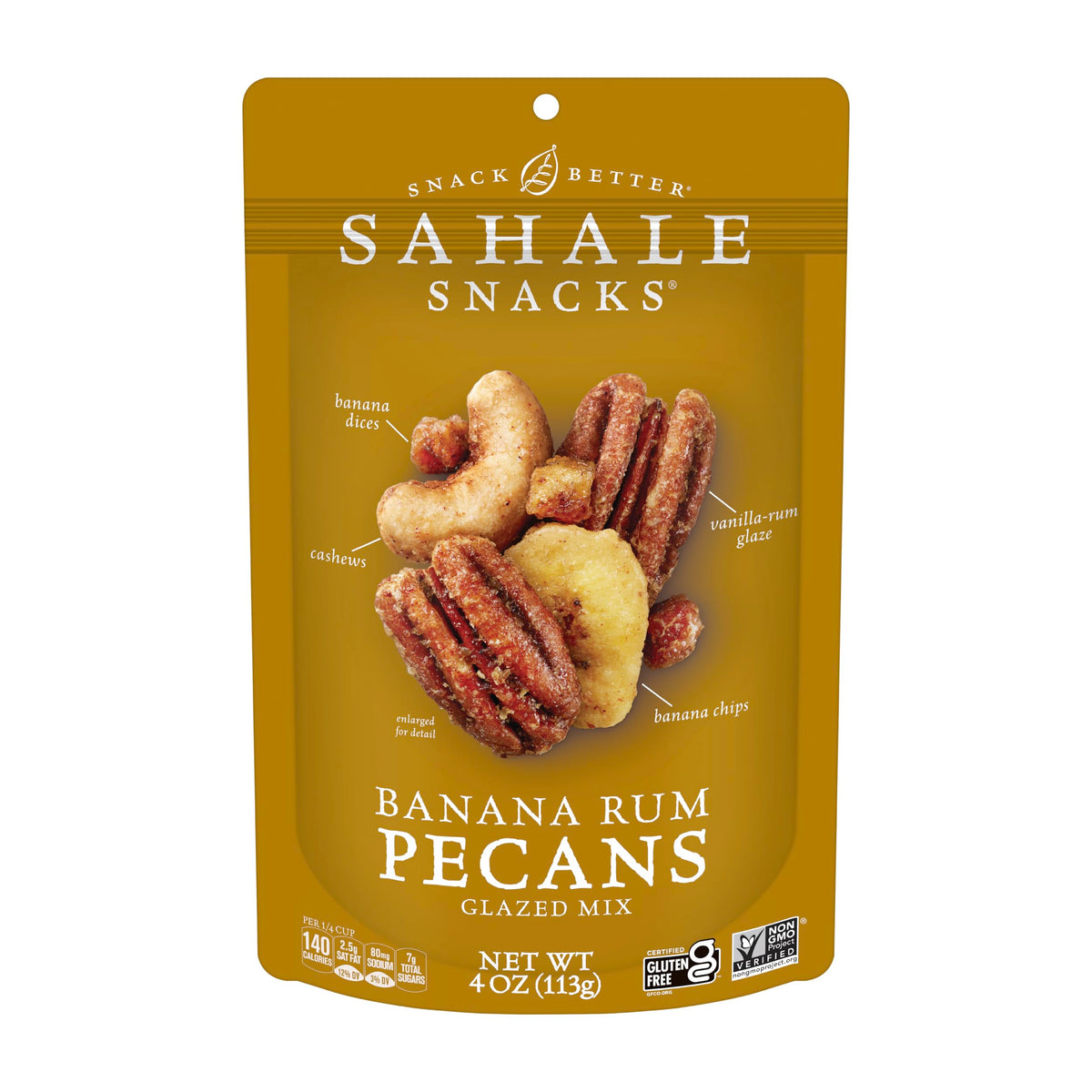Sahale Snacks glazed mix banana-rum-pecans close-up shows rich flavor for on-the-go snacking