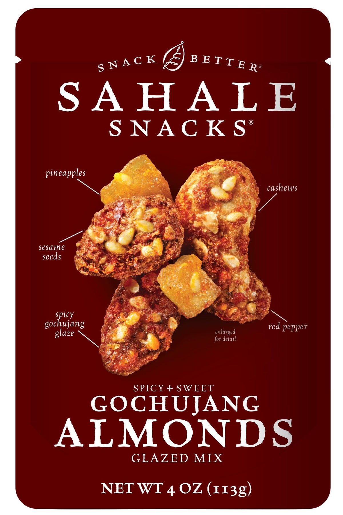 Front view of Sahale Gochujang Almonds Glazed Mix in six-pack for travel.
