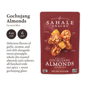 Closeup of Sahale Gochujang Almonds Glazed Mix glaze on almonds.