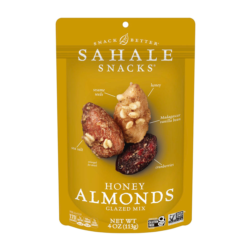 Sahale Snacks Honey Almonds Glazed Mix front packshot for on-the-go snacking