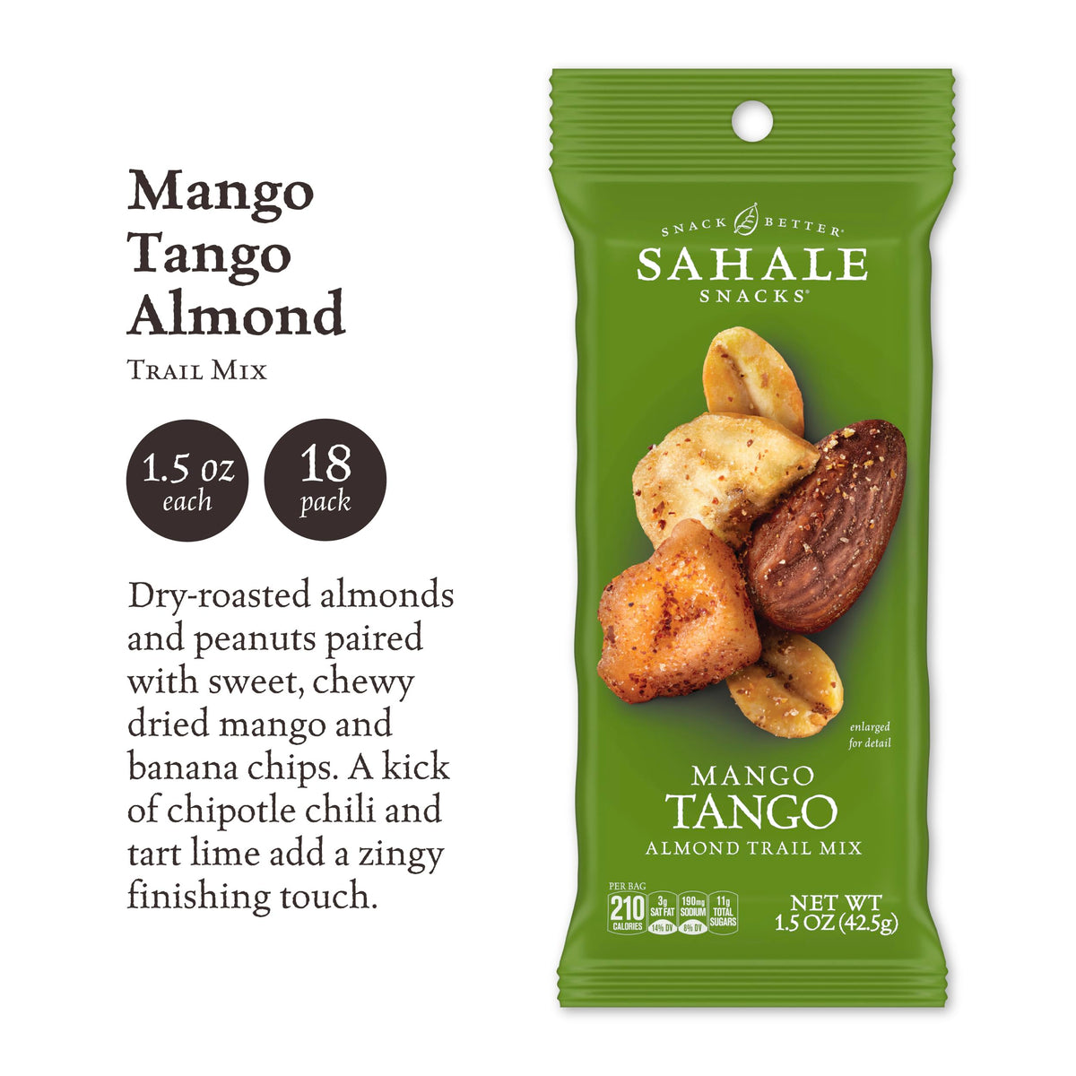 Sahale Snacks Mango Tango mix pack close-up highlighting dried mango and banana chips