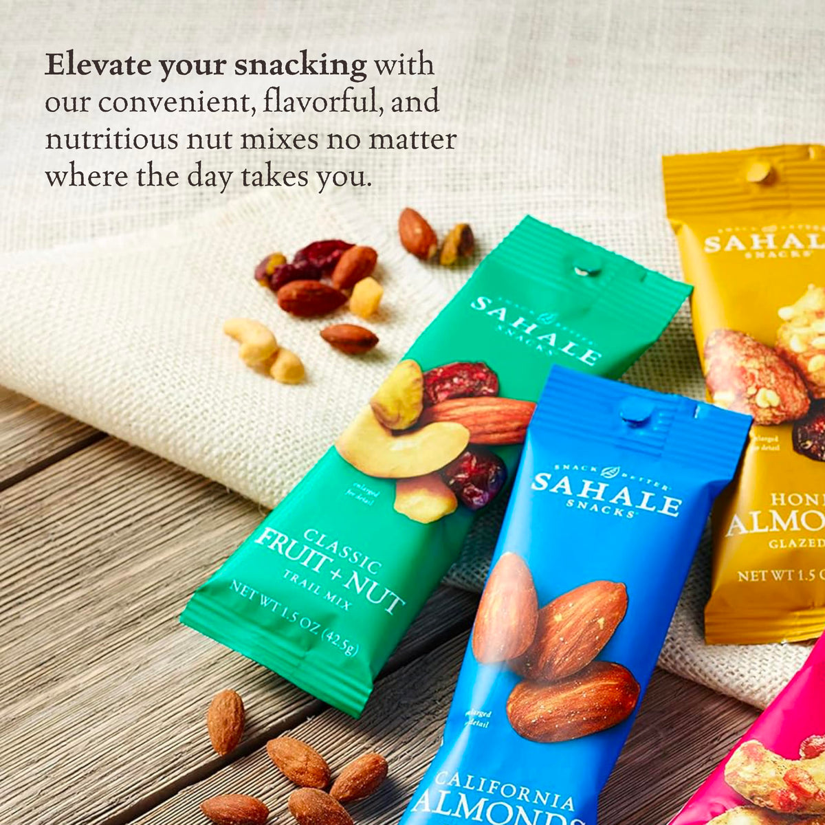 Sahale Snacks non-GMO, kosher, gluten-free certification badge visible