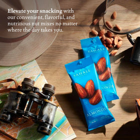 Sahale Snacks non-GMO kosher gluten-free label visible.