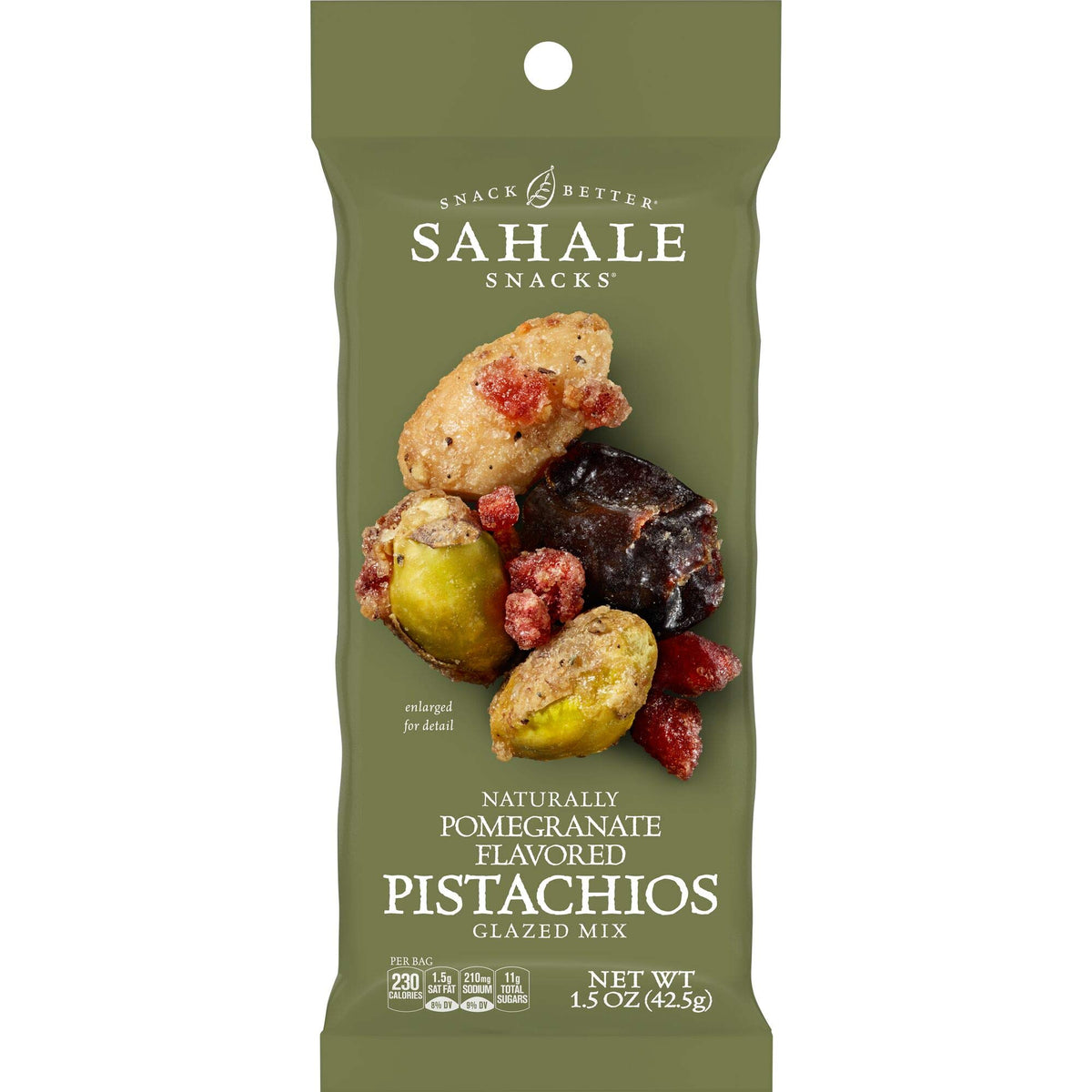 Sahale Snacks pomegranate pistachios glazed mix in a ready-to-go pouch for on-the-go snacking.