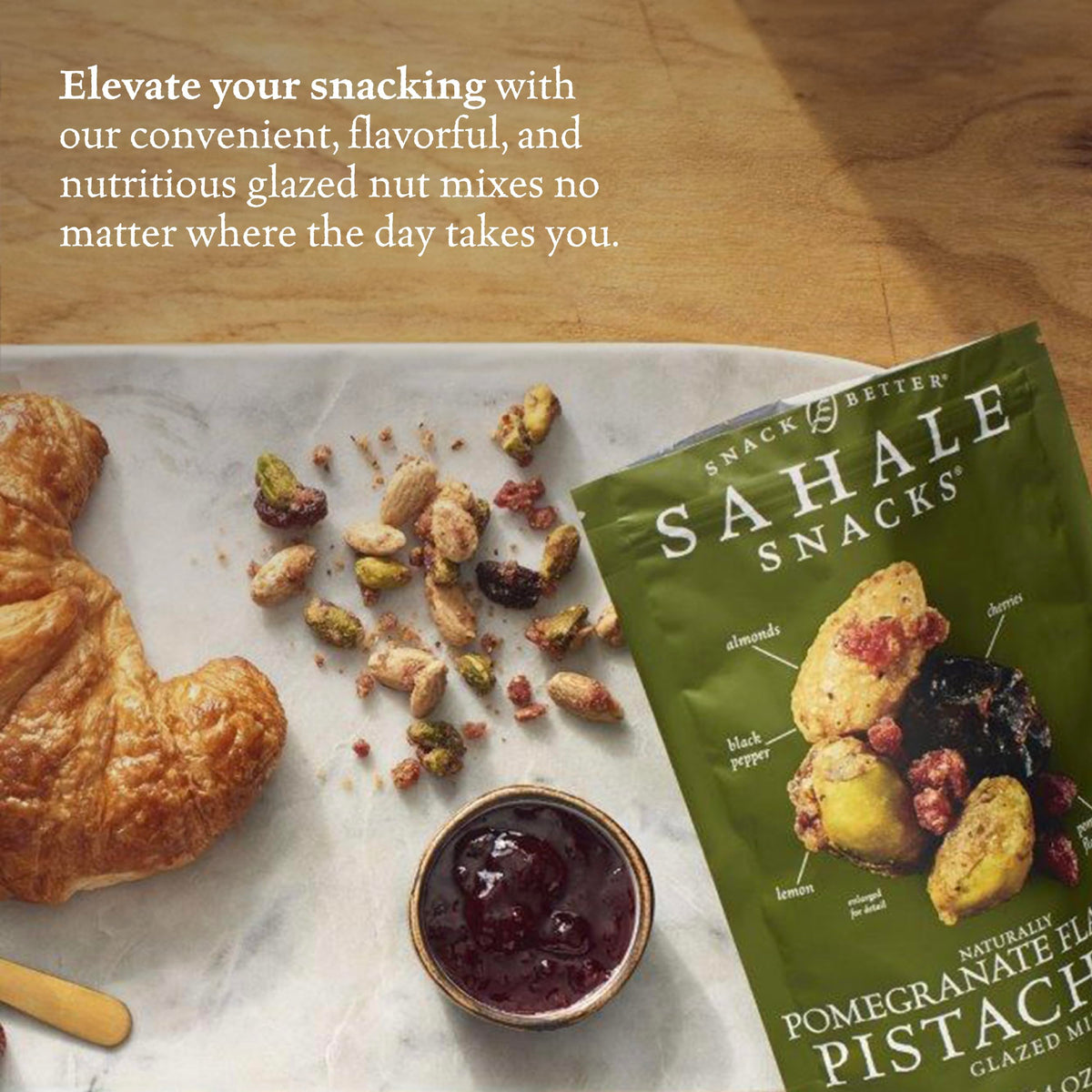 Sahale Snacks Pomegranate Pistachios Glazed Mix Vietnamese black pepper adds subtle warmth.
