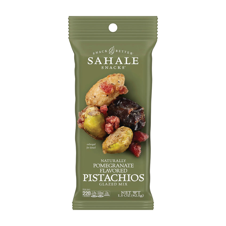 Sahale Snacks pomegranate pistachios glazed mix front view gluten-free snack