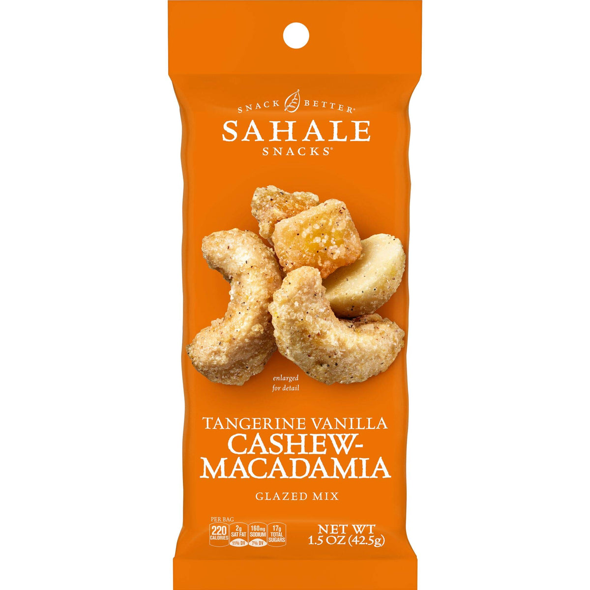 Sahale Snacks Tangerine Vanilla Glazed Nuts in a resealable pouch for on-the-go snacking.