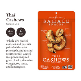 Sahale Thai Cashews Glazed Mix close-up of nuts and pineapple; ideal for on-the-go snacking