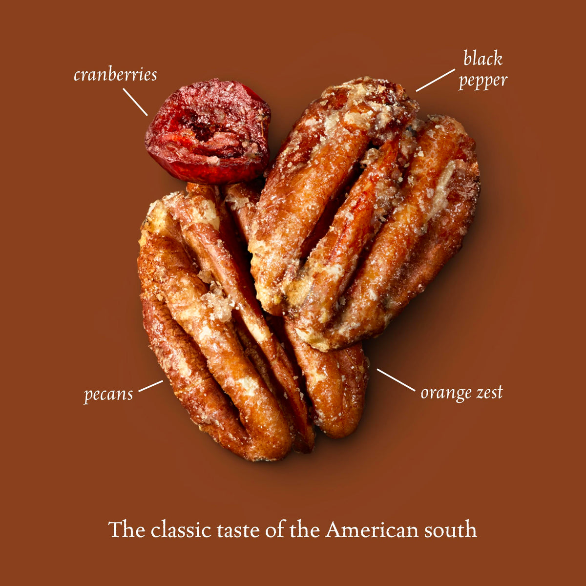 Cranberries and pecans under glaze from Sahale Valdosta Pecans Glazed Mix