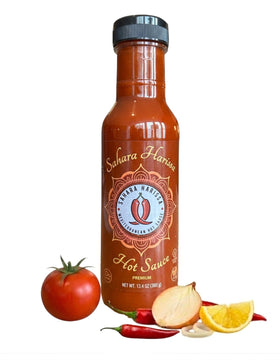Sahara Harissa bottle front view adds bold Mediterranean flavor to eggs.