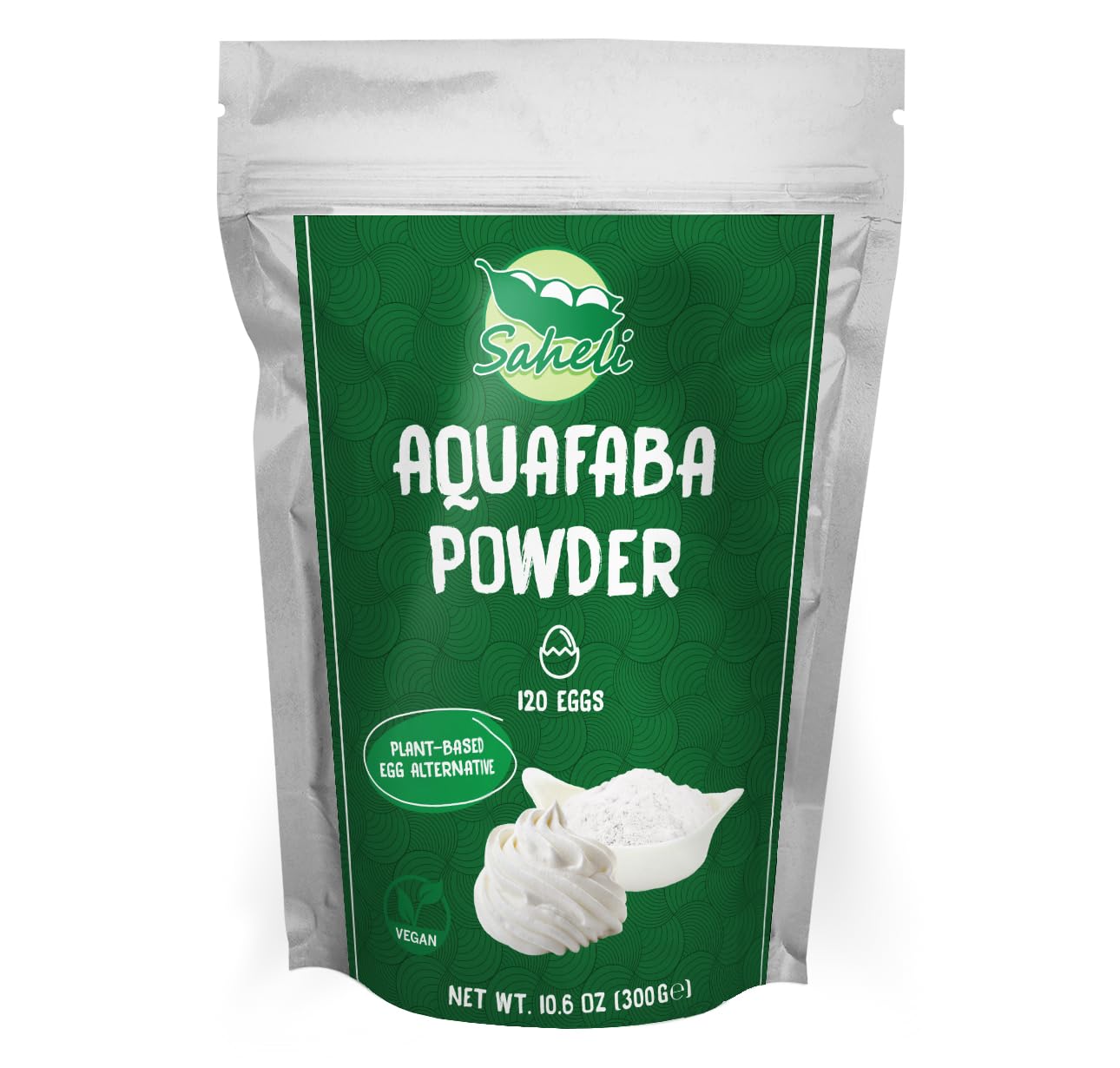 Saheli Aquafaba Powder packaging shows vegan egg replacer for baking and bartending