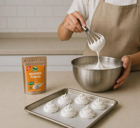 Saheli Aquafaba Powder is shelf-stable and replaces up to 40 eggs.