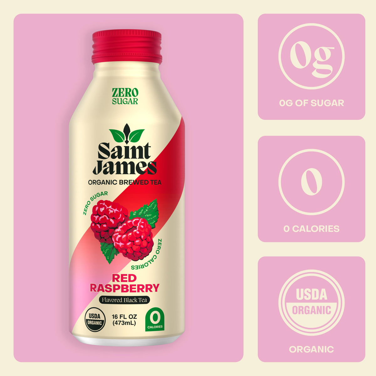 Saint James Iced Tea aluminum packaging preserves freshness and is recyclable