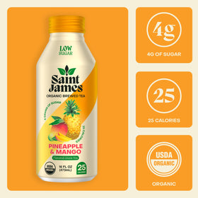 Saint James organic green tea label highlights non-GMO and gluten-free credentials for label-conscious shoppers