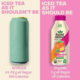 Saint James Iced Tea uses organic green tea with a low calorie profile
