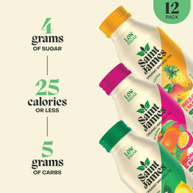 Saint James Pineapple and Mango iced tea bottle, low sugar option with bright tropical notes