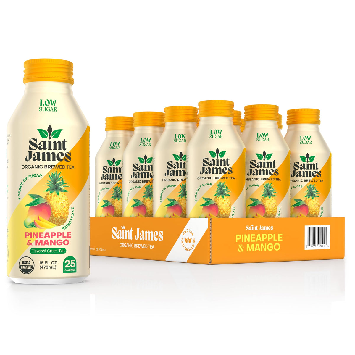 Saint James Iced Tea pineapple mango bottle offers vibrant flavor and on-the-go refreshment