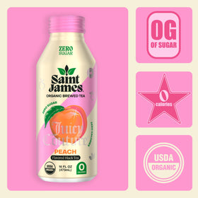 Juicy Peach iced tea poured over ice for a crisp refreshment.