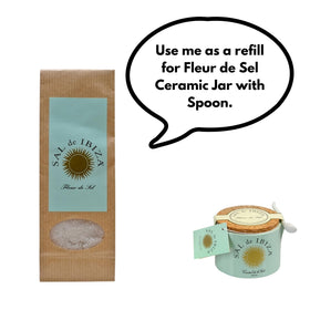 Sal de Ibiza slightly moist fleur de sel preserves delicate flavor.