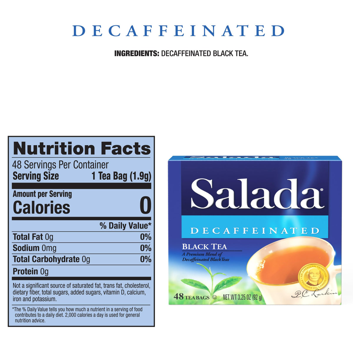 Chilled Salada decaffeinated black tea in a glass, refreshing iced beverage.