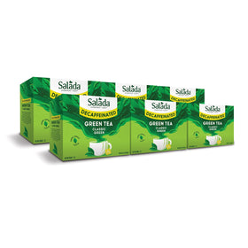 Salada decaffeinated green tea bags pack-6 ready for hot or cold brew, zero caffeine.