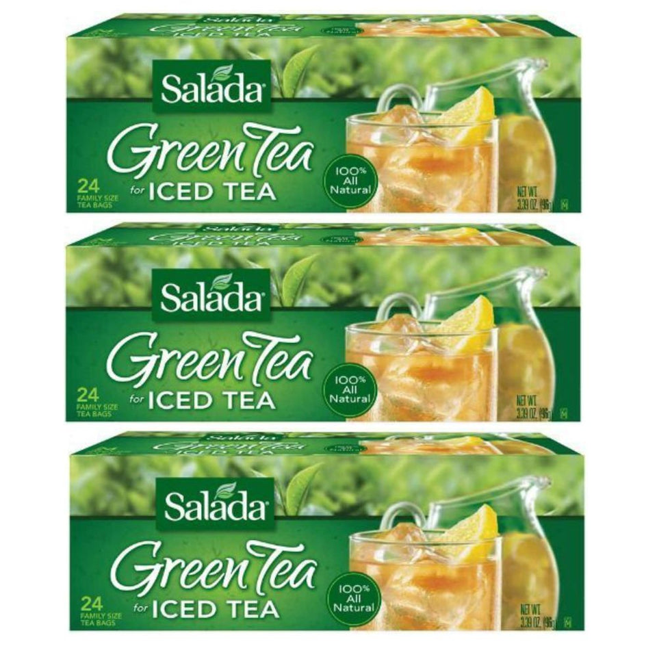 Salada Green Tea bags for iced tea, ready to brew crisp, refreshing beverages at home.