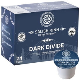 Salish Kinh Dark Divide pods in a box highlight bold Vietnamese Robusta.