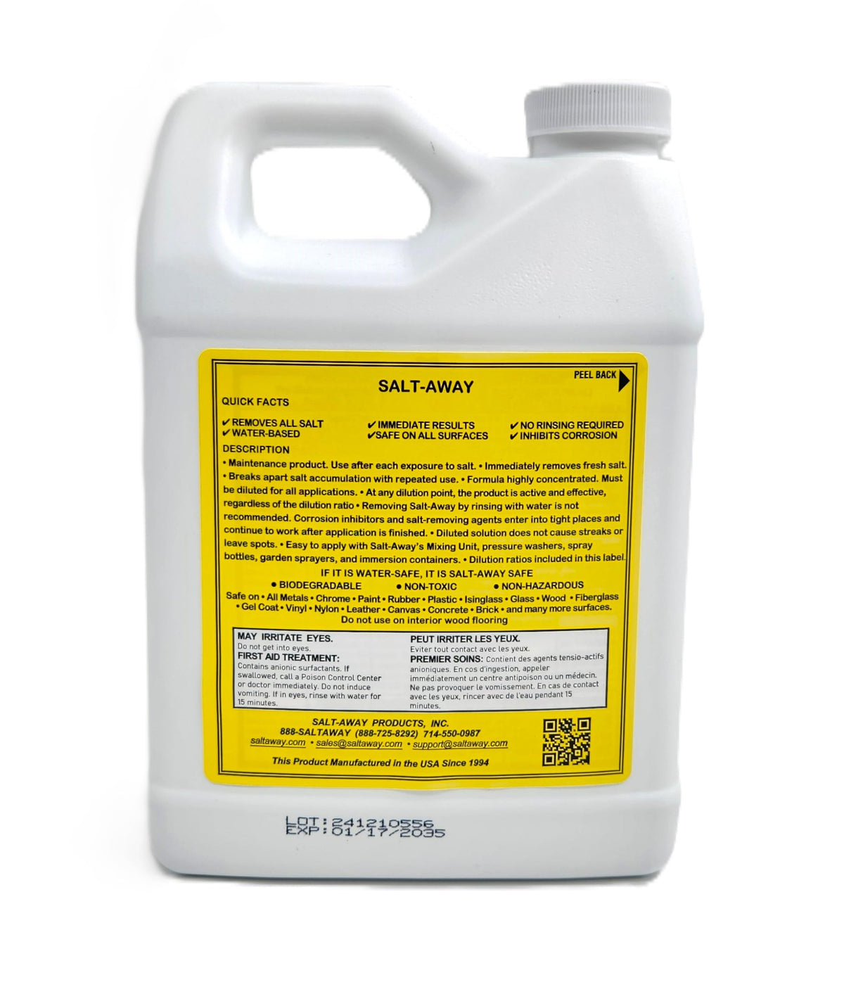 Close-up of Salt-Away Concentrate label and cap for accurate refills.
