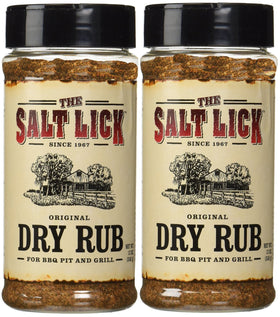 Salt Lick Original Dry Rub bottle close-up for seasoning and pouring.
