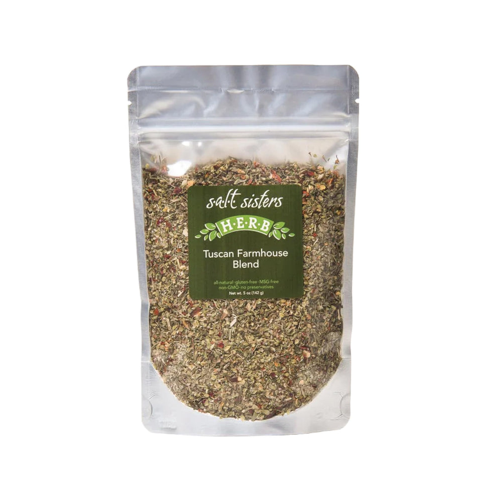 s.a.l.t. sisters Salt Sisters Tuscan Farmhouse sea salt blend in a jar for versatile seasoning.