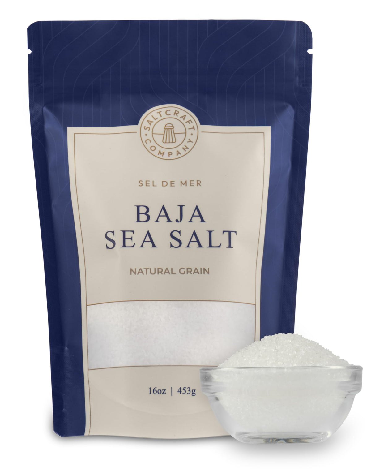 SaltCraft Baja Sea Salt 16 oz bag with crystals ready for seasoning
