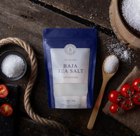 Kosher certification label on SaltCraft Baja Sea Salt jar