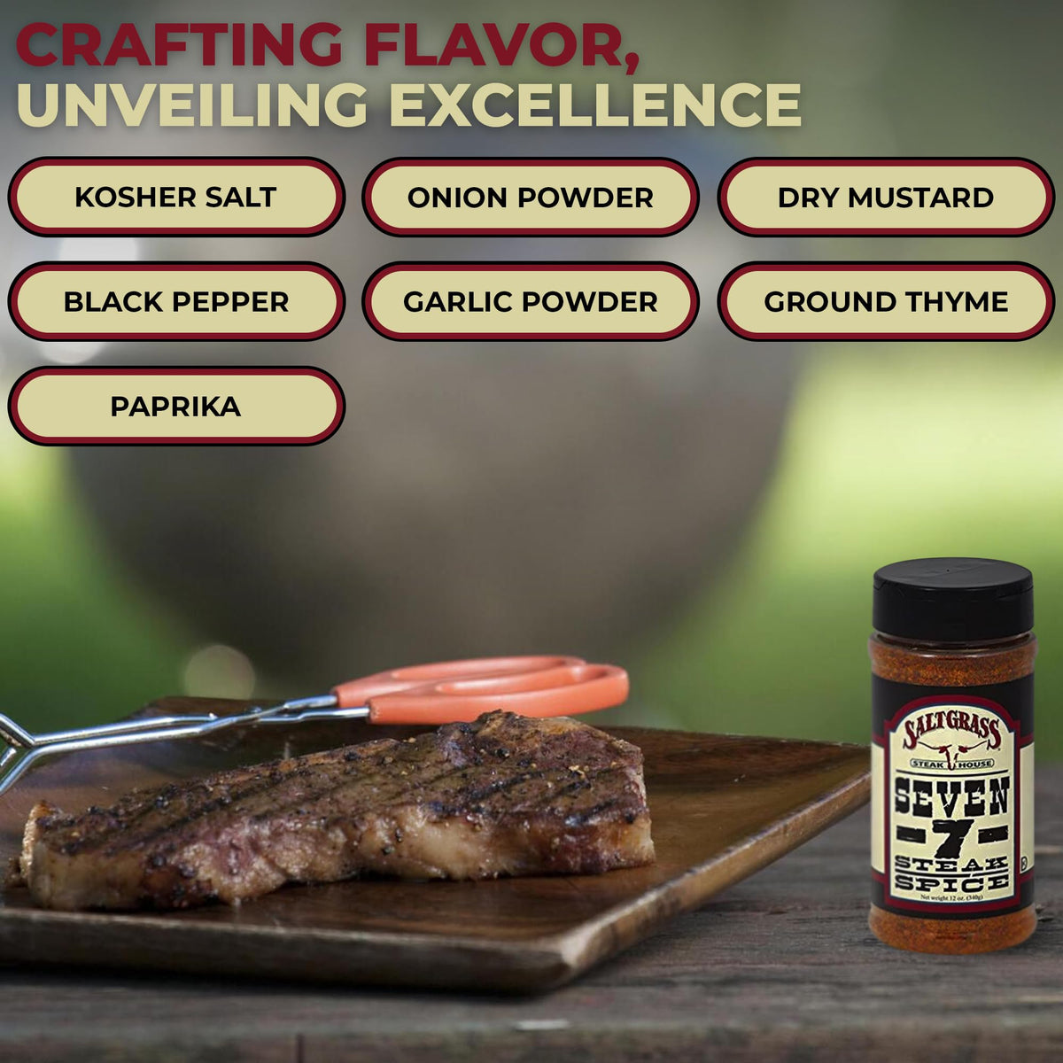 Saltgrass Seven Spice rubbed on pork chops for savory flavor.