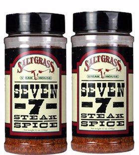 Saltgrass Seven steak spice 12oz bottle set ready to season beef.