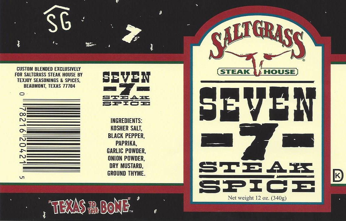 Saltgrass Seven seasoning on steak and pork chops for enhanced flavor.